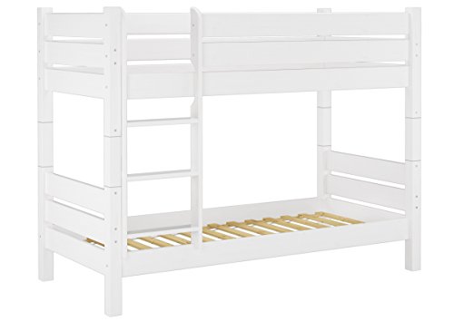 Erst-Holz Etagenbett extra stabil 80x190 weiß, Nische 80 cm, teilbar mit 2 Rollroste 60.16-08-190WT80