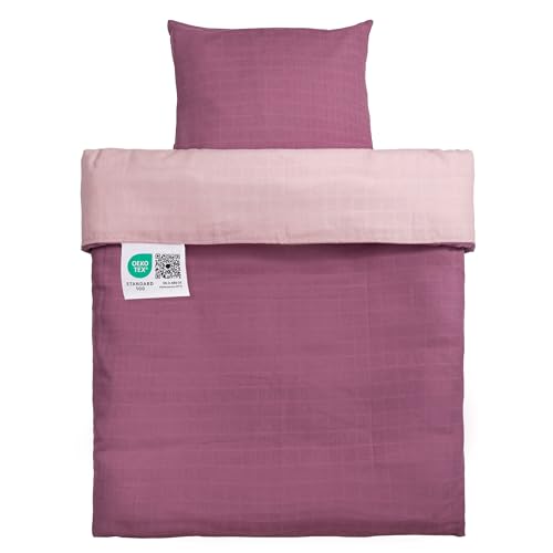 MAKIAN Baby Bettwäsche Set 80x80 35x40 cm - Wende Babybettwäsche Mull aus 100% Baumwolle (Oeko-TEX® Standard 100 geprüft) / kuscheliger Kinder Bettbezug (Orchidee Rosa)