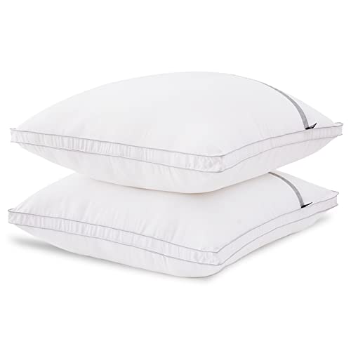 BedStory Kopfkissen 80x80, 2er Set Waschbare Kissen aus 1500g Mikrofaser, Hotel Qualität Kopfkissen mit Flanellstreifenbesatz, Geeignet für Seitenschläfer, Rückenschläfer und Bauchschläfer, Weiß