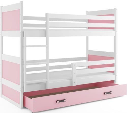 Interbeds Etagenbett RICO 200x90cm Farbe: Weiβ mit Lattenroste und Matratzen (ROSA)