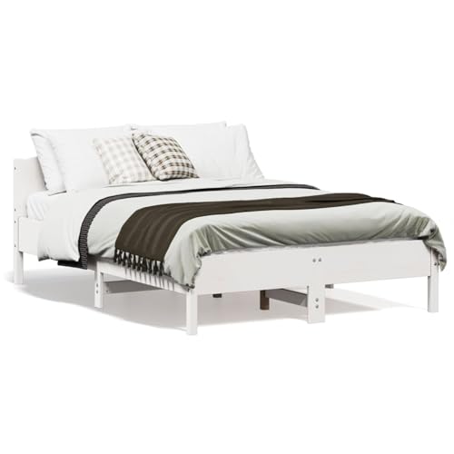 Chaduof Massivholzbett mit Kopfteil Weiß 120x190 cm Kiefer, Bettgestell, Jugendbett, Schlafzimmer Bett, Bed Frame - 842611