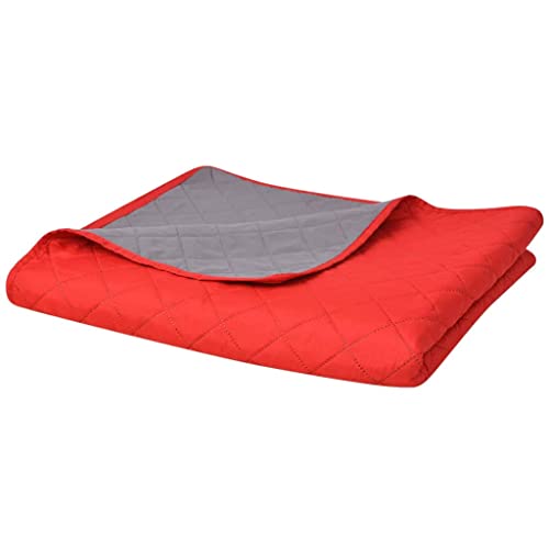 vidaXL Zweiseitige Tagesdecke Steppdecke Bettüberwurf Rot und Grau 220 x 240 cm