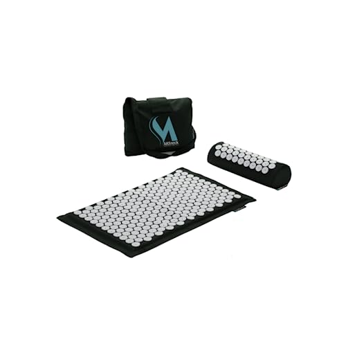 MARTneck® Akupressurmatte & Kissen Set - Kostenlose App inklusive | Spike Yogamatte für Massage | Wellness, Entspannung & Verspannungslinderung - mit Tragetasche (Schwarz)