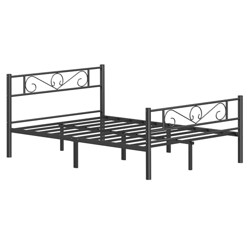 VASAGLE Bett 140 x 190 cm, Gästebett, Doppelbett aus Metall, Bettgestell, Bettrahmen, Metallbett, einfache Montage, schwarz RMB063B01