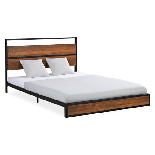 Homestyle4u 2511, Holzbett Metallbett 140x200 Braun Schwarz mit Lattenrost Bettgestell Bett Metall Holz Doppelbett Schlafzimmer