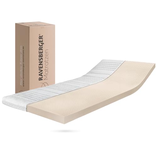 RAVENSBERGER Latex Topper Natura LUX 100 - Härtegrad H2/H3, mittel - 50-110 kg - 140 x 200 cm, Höhe 9 cm - 7-Zonen Matratzenauflage aus Natur-Latex mit RAVOTEX Baumwoll-Bezug, allergikerfreundlich