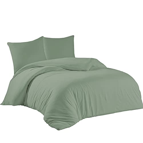 livessa Bettwäsche 155x220 3teilig Baumwolle - Bettwäsche mit Reißverschluss: Bettbezug 155x220 cm + 2er Set Kissenbezug 80x80 cm, Oeko-Tex zertifiziert, aus%100 Baumwolle Jersey (140 g/qm)