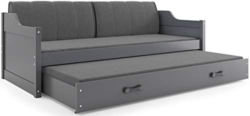 Interbeds Funktionsbett Schubladenbett David 200x90cm Farbe: grau mit Lattenroste, Matratzen und Kissen (grau + grau)