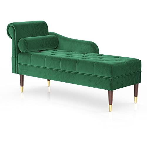 Vesgantti Velvet Chaiselongue, Indoor Lounge Sofa mit linker Armlehne und Lendenkissen, gepolsterte Recamiere für Wohnzimmer, Schlafzimmer und Büro, werkzeuglose Montage