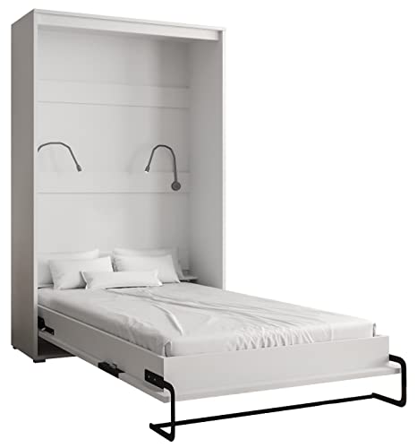 KRYSPOL Bett im Schrank Home, Vertikal, Schlafzimmer, Jugenzimmer, Modern Design (Weiß + Weiß matt, 120 x 200 cm)