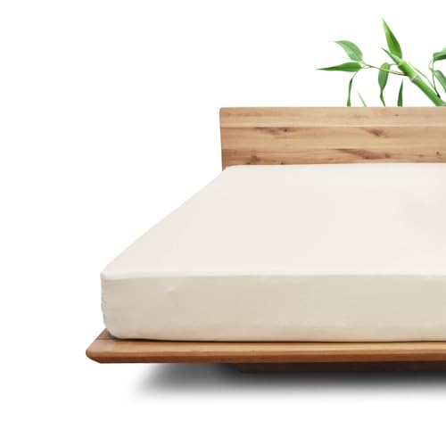 JONA SLEEP® Bamboo Spannbettlaken (180-200 x 200 cm) - ideal für den Sommer - kühlendes Spannbettlaken | 200 g/m² (Natur, 180-200 x 200-220 cm)