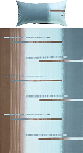 Erwin Müller Bettwäsche, Bettgarnitur Flanell blau-braun Größe 135x220 cm (80x80 cm) - flauschig warm, temparaturausgleichend, pflegeleicht, mit praktischem Reißverschluss (weitere Größen)
