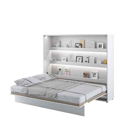 MEBLINI Schrankbett Bed Concept - Wandbett mit Lattenrost - Klappbett mit Schrank - Wandklappbett - Murphy Bed - Bettschrank - BC-14-160x200cm Horizontal - Weiß Matt