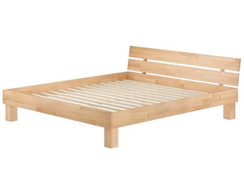 Erst-Holz® Ehebett mit Überlänge 180x220 Doppelbett Buchenholzbett Natur Rollrost Futonbett 60.86-18-220