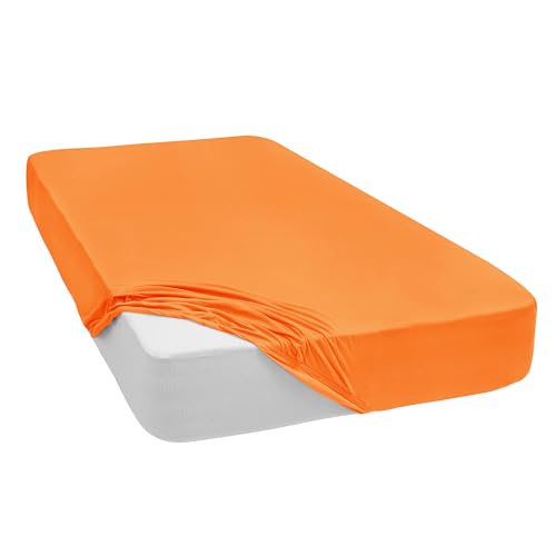 Mixibaby Spannbettlaken Jersey Spannbetttuch 100% Baumwolle Bettlaken Spannbettuch Laken 28 Farben, Größe:140 x 200 cm, Farbe:Orange