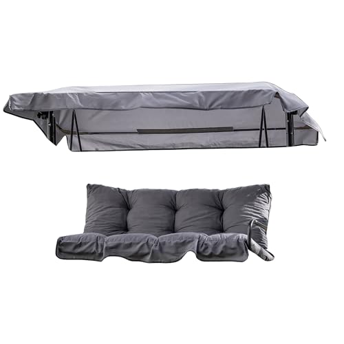 PATIO Hollywoodschaukel Auflage 2 Sitzer Luna/Kate Bankauflage 130x46 cm mit Sonnendach dick gepolstert gesteppt mit Volant grau