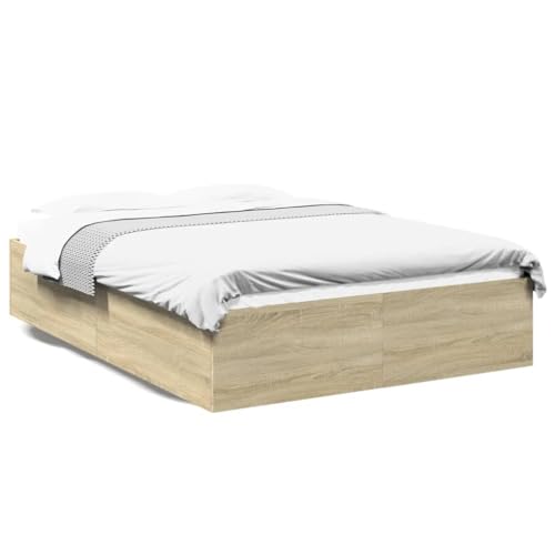 Homgoday Bettgestell Doppelbett Einzelbett Jugendbett Gästebett Holzbett ohne Kopfteil Bett mit Lattenrost für Schlafzimmer Gästezimmer|ohne Kopfteil Sonoma-Eiche 120x190 cm Holzwerkstoff