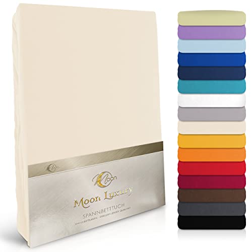 Moon-Luxury Spannbettlaken Spannbetttuch Jersey Stretch 230g/m² für Wasserbetten, Boxspringbetten und herkömmliche Matratzen (Natur, 140x200-160x220)