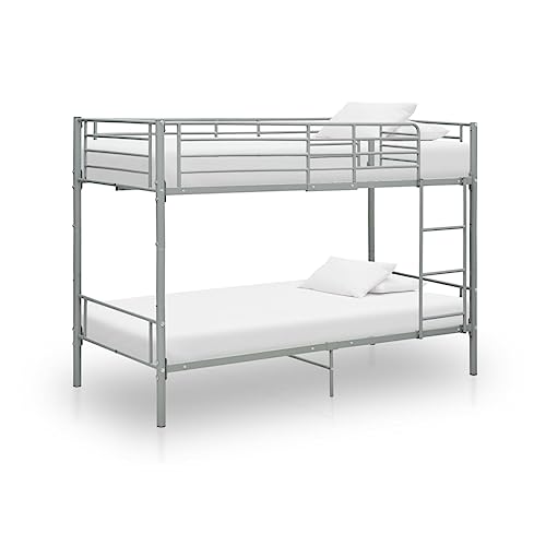 Hommdiy Etagenbett Stockbett Hochbett Etagenbettgestell Grau Metall 90×200 cm