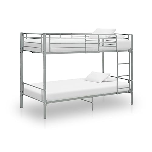 vidaXL Etagenbett Kinderbett Hochbett Metallbett Bett Stockbett Bettgestell Doppelstockbett Schlafzimmer Kinderzimmer Grau Metall 90x200cm