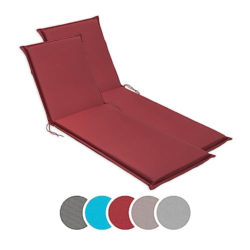 sleepling Outdoor 2er Set Auflage Gartenliege, Polster Sonnenliege Strandliege, Made in EU, Ökotex, Eckbänder & Einstellband, Bezug abnehmbar, 190 x 58 x 6 cm, 190 x 58 x 6 cm, Rot