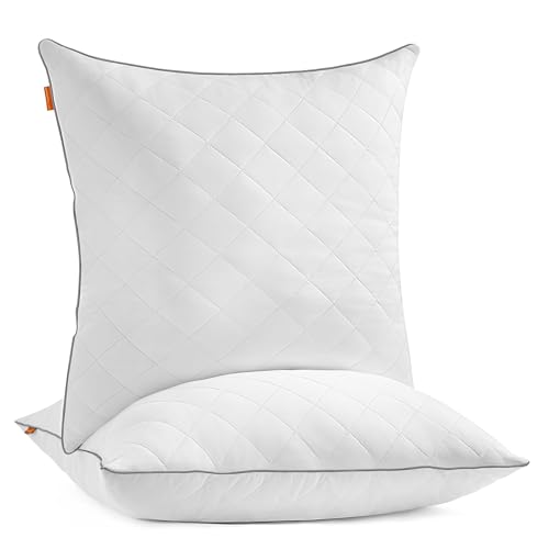 SONGMICS HOME Kühlender Kopfkissen 2er Set, beidseitig verwendbar, 80 x 80 cm, weicher Bezug, 1200 g Füllung, Winter, Sommer, maschinenwaschbar, trocknergeeignet bis 60 °C, wolkenweiß TBP022W02