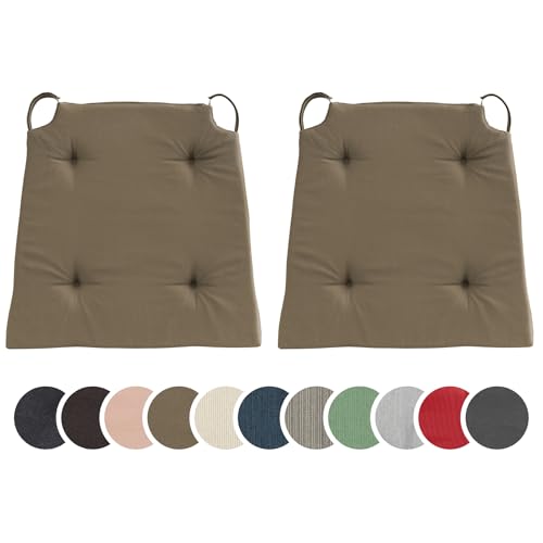 sleepling 2er Set Stuhlkissen, Sitzkissen für Indoor und Outdoor, mit Klettverschluss, 100% Baumwolle, Made in EU, Maße: 42 (vorne) 35 (hinten) x 40 x 5 cm, Taupe