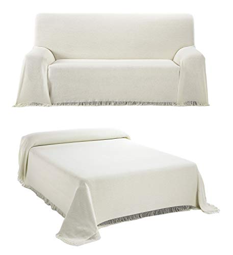 BEAUTEX Tagesdecke - Wohnzimmer Decke aus Baumwolle, Praktischer Überwurf als Sofadecke oder Couchdecke - Bed Throw Blanket - Hochwertiger Bettüberwurf in Ecru, 180 x 260 cm