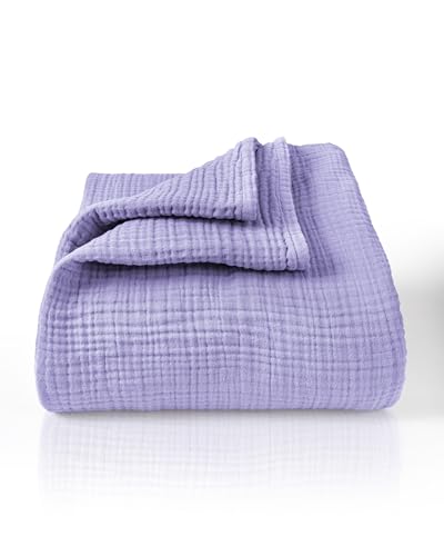 LAYNENBURG Premium Musselin Tagesdecke 180x220 cm - 100% Baumwolle - extraweiche Baumwolldecke als Kuscheldecke, Bett-Überwurf, Sofa-Überwurf, Couch-Überwurf - warme Sofa-Decke (Lavendel)
