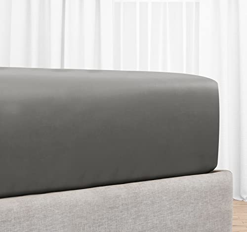 Luxus mako Satin Spannbettlaken Baumwolle 180x200 cm Dunkelgrau, weiches, Hotelqualität Spannbetttuch mit tiefen Taschen und Kopf- und Fußanhängern von California Design Den