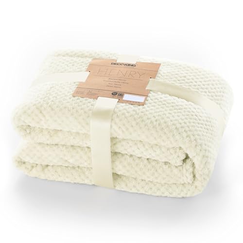 DecoKing Kuscheldecke 150x200 cm Creme Decke Microfaser Wohndecke Tagesdecke Fleece weich sanft kuschelig skandinavischer Stil Ecru Henry