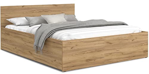 Schlafzimmer Bett mit Bettzeug Aufbewahrung – Möbelplatte – Hochgezogener Lattenrost – Panama – 120/140/160/180 x 200 - (Eiche Craft, 120x200)