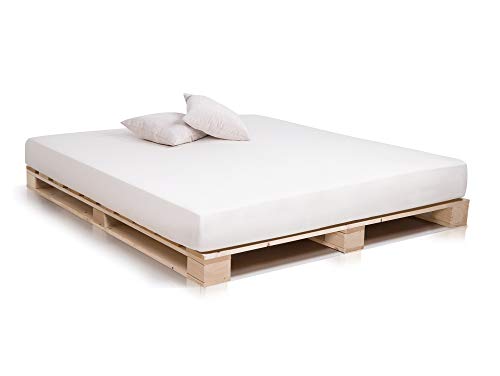 PALETTI Palettenbett Massivholzbett Holzbett Bett aus Paletten mit 11 Leisten, Palettenmöbel Made in Germany, 160 x 200 cm, Fichte natur