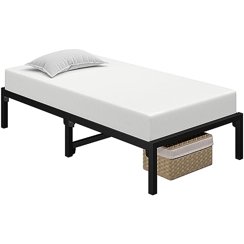 Yaheetech Bettrahmen 37 cm Metallbett, Schraublose Montage Bettgestell ohne Kopfteil & Fußteil, 90x190 cm Stabiles Einzelbett mit Lattenrost, Modernes Gästebett mit Stauraum unter dem Bett, Schwarz