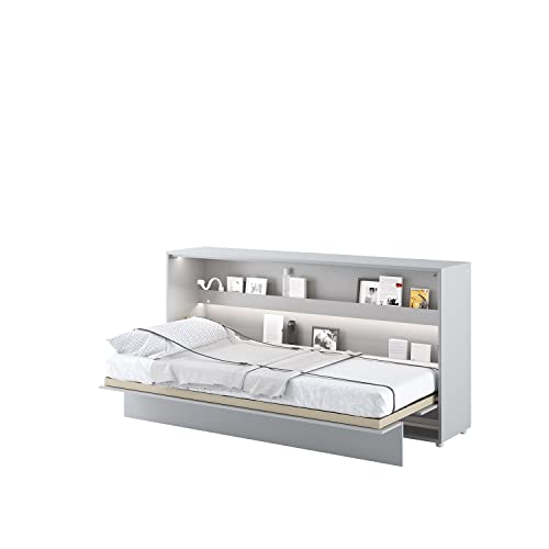 MEBLINI Schrankbett Bed Concept - Wandbett mit Lattenrost - Klappbett mit Schrank - Wandklappbett - Murphy Bed - Bettschrank - BC-06 - 90x200cm Horizontal - Grau Matt