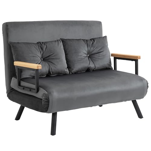 HOMCOM Schlafsofa, Klappbett mit Bettfunktion, Relaxsessel mit Rückenkissen, Polstersofa mit Verstellbarer Rückenlehne, Samtoptik, 102 x 73 x 81 cm, Dunkelgrau