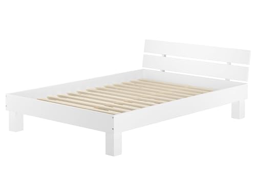 Erst-Holz Doppelbett Überlänge 140x220 Massivholzbett Buche weiß Futonbett mit Rollrost 60.86-14-220 W