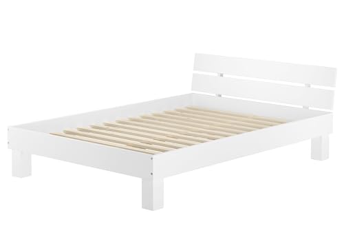 Erst-Holz® Doppelbett Überlänge 140x220 Massivholzbett Buche weiß Futonbett mit Rollrost 60.86-14-220 W