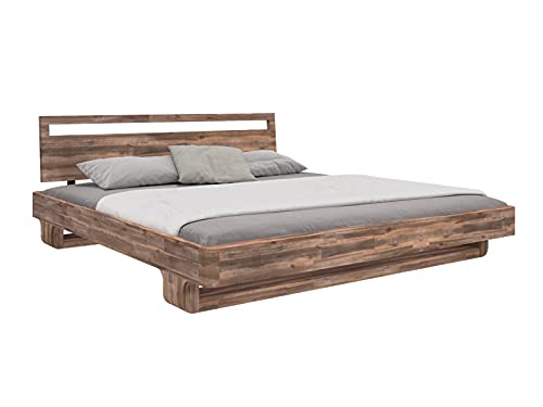 Woodkings Holzbett Indra | 160x200 cm aus Massivholz Akazie | Doppelbett im Rustic Look | Ideal für Schlafzimmer | Stabil, Modernes Design, Einfache Montage