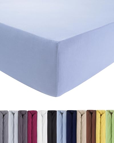 Entspanno Luxus Spannbettlaken 180-200 bis 200-220cm - Aus weichem Premium Jersey - Ideal für Wasser- & Boxspringbetten bis 35cm Höhe - Hellblau