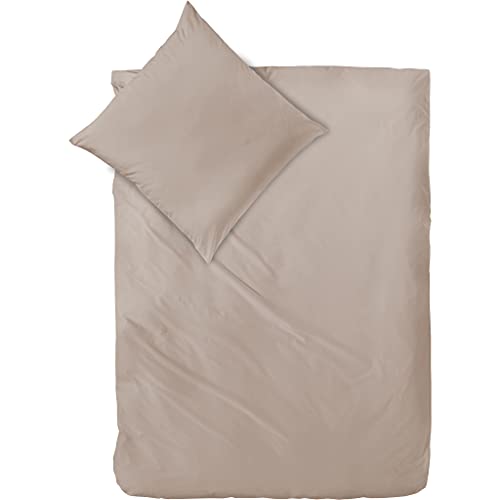 Decoper ® Mako-Satin Bettwäsche aus 100% Baumwolle | Atmungsaktiv & kuschelig weich | Farbe Taupe Beige| 2 teilig - 135 x 200 cm + 80 x 80 cm