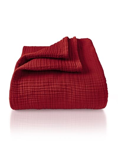 LAYNENBURG Premium Musselin Tagesdecke 220x240 cm XXL - 100% Baumwolle - extraweiche Baumwolldecke als Kuscheldecke, Bett-Überwurf, Sofa-Überwurf, Couch-Überwurf - warme Sofa-Decke (Bordeaux)