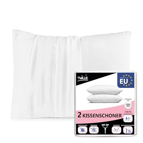 Twillie 2er Set Wasserdichter Kissenbezug - für Kopfkissen 40 x 60 - Oeko Tex® zert Kopfkissenbezug Jersey Micro Atmungsaktiv - Ultradünn und Ultraweich – Reißverschluss