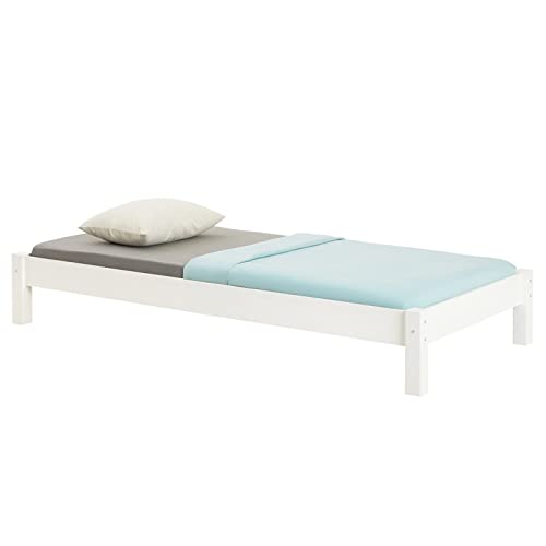 IDIMEX Futonbett Taifun aus massiver Kiefer in weiß, schönes Bett in 90 x 190 cm, praktisches Bettgestell mit Holzfüße