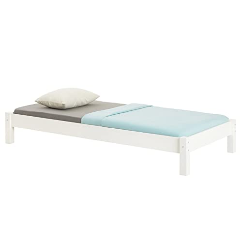 IDIMEX Futonbett TAIFUN aus massiver Kiefer in weiß, schönes Bett in 90 x 190 cm, praktisches Bettgestell mit Holzfüße