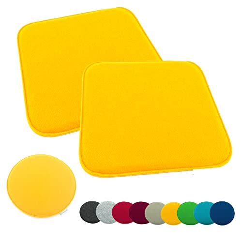 heimtexland ® Sitzkissen Set Filz Stuhlkissen Stuhlauflage Filzkissen Stuhl Polster Kissen eckig Typ631 Senfgelb 35 x 35 cm 2 Stück