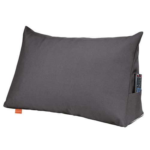 sleepling Rückenkissen Keilkissen für Bett und Sofa, Lendenkissen, dreieckiges Lesekissen, Kissen mit abnehmbarem waschbarem Bezug, Seitenfach, 70 cm breit, dunkelgrau