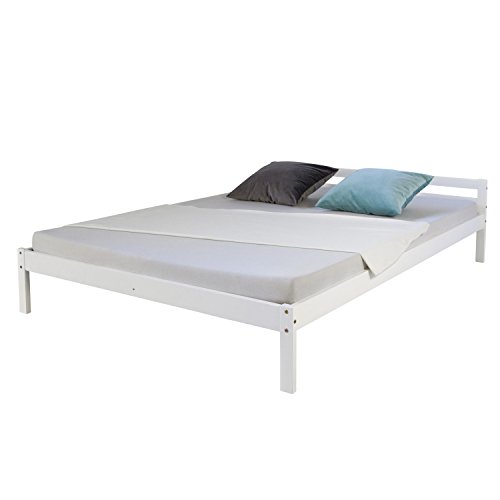 Homestyle4u 639, Holzbett Weiß 140x200 cm, Doppelbett mit Lattenrost, Kiefer Holz