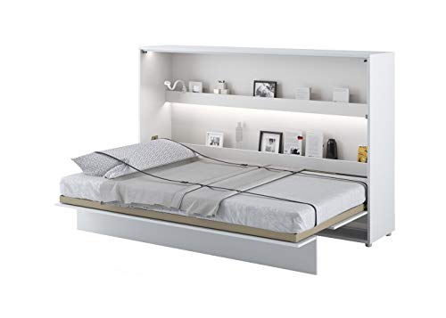 Schrankbett Bed Concept, Wandklappbett mit Lattenrost, V-Bett, Wandbett Bettschrank Schrank mit integriertem Klappbett Funktionsbett (BC-05, 120 x 200 cm, Weiß/Weiß, Horizontal)