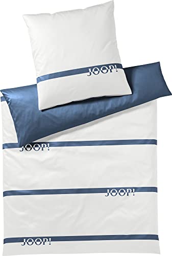 Joop! Wendebettwäsche Logo Stripes Mako-Satin blau Größe 155x220 cm (80x80 cm)